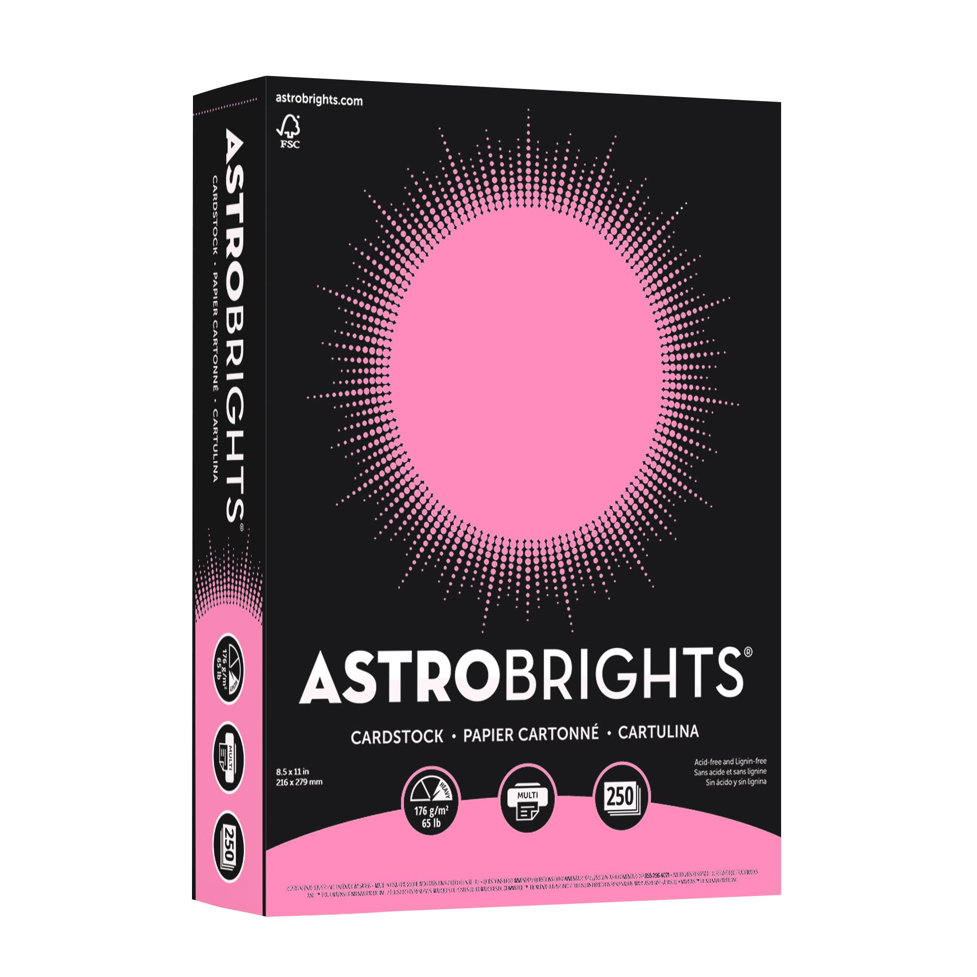 Astrobrights(r) Color Card Stock, Pulsar Pink, Letter (8.5" x 11"), 65 Lb, FSC(r) Certified, Pack Of 250