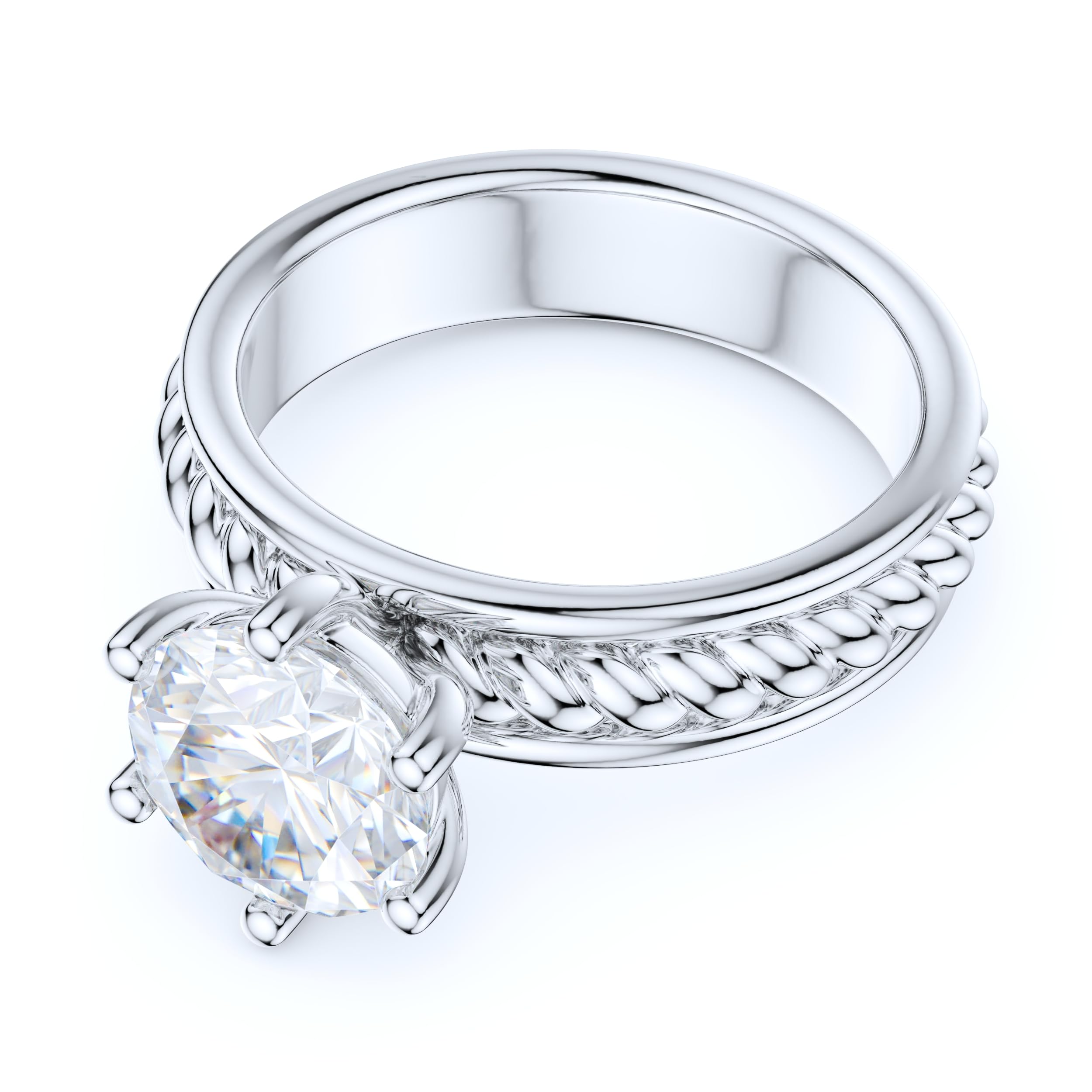 pierścionek, Pierścionek zaręczynowy z imitacją okrągłego diamentu lub Moissanite o