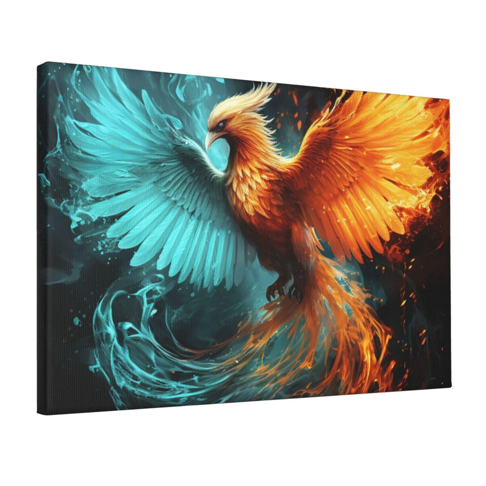 Fodpand Fire And Water Phoenix Unframed Canvas Wall Art,Modern Posters Print Wall Decor Canvas Oil Painting For Bedroom Living Room Bathroom Wall Hanging Artwork Ready To Hang 12"X18"