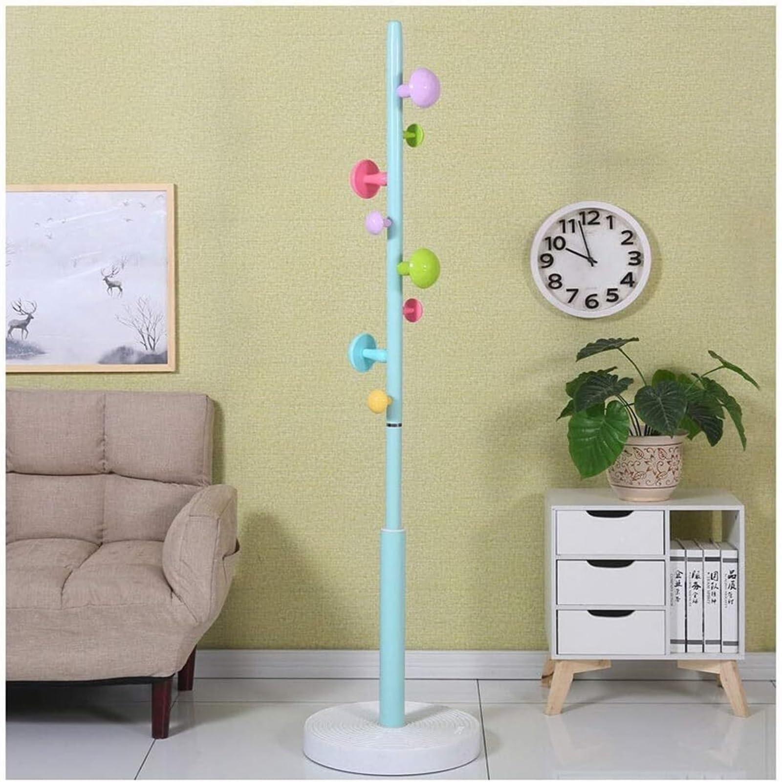 KIJyfgTR Coat Rack Free Standing Coat Rack, Metal Coat Hat Tree Coat Hanger Holder Coat Hook Entryway Hall Tree With 8 Hook(Blue)