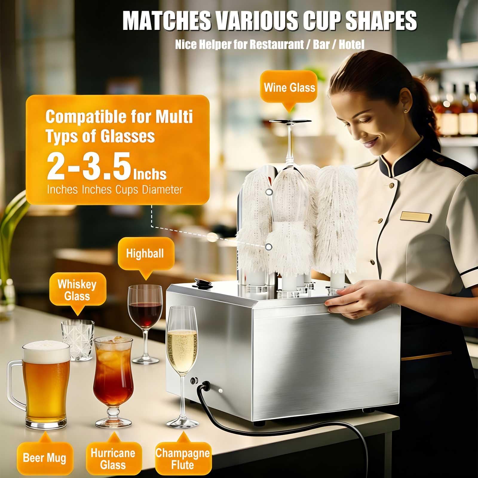 Kommerzielle Glaspoliermaschine – 5-Kopf- und 8-Kopf-Optionen, 300/600 Gläser pro Stunde, ideal für Champagner, Bier und flache Gläser