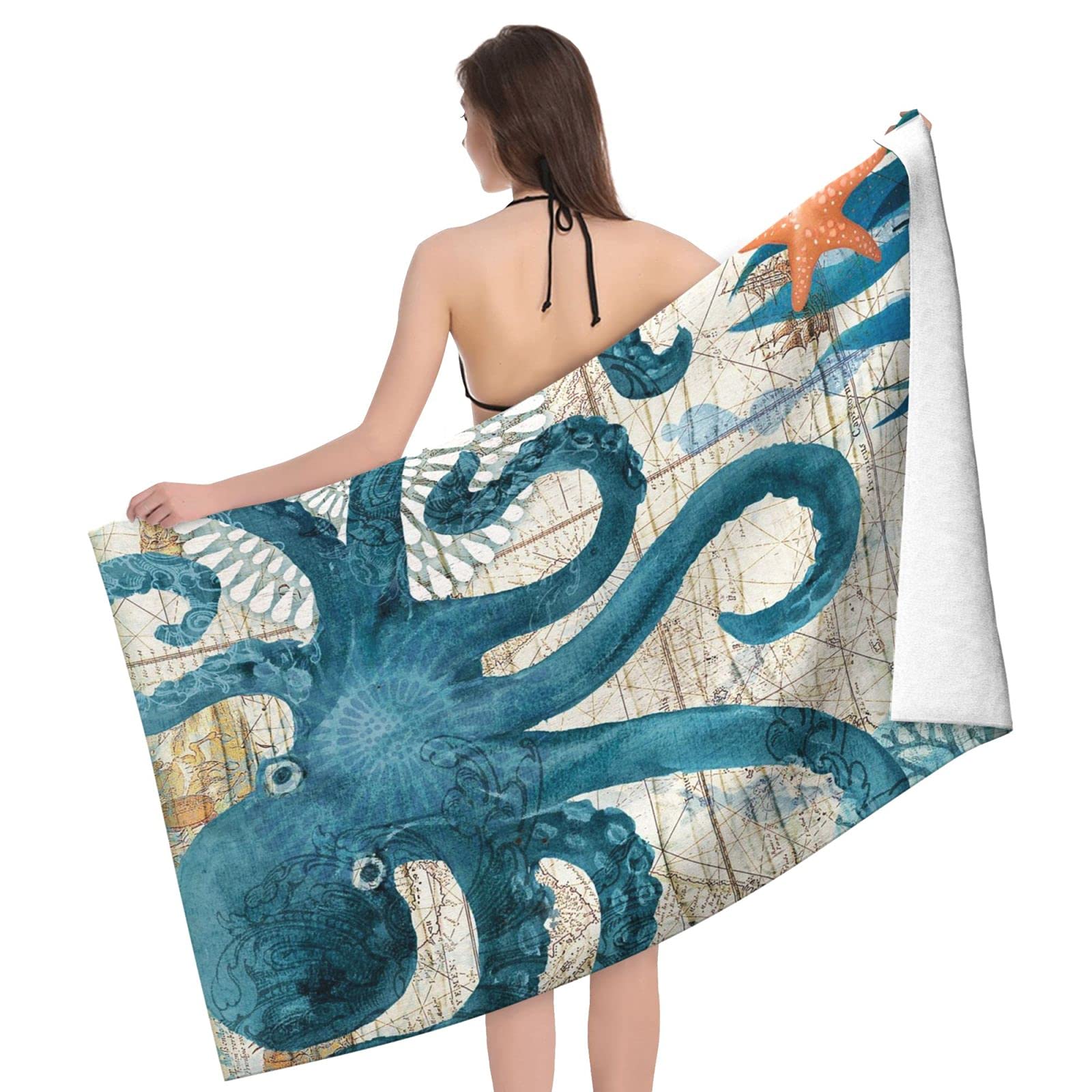 Gocerktr Octopus Microfiber Beach Towel - 52"x32", Quick Dry, Sand-Free, Super Absorbent