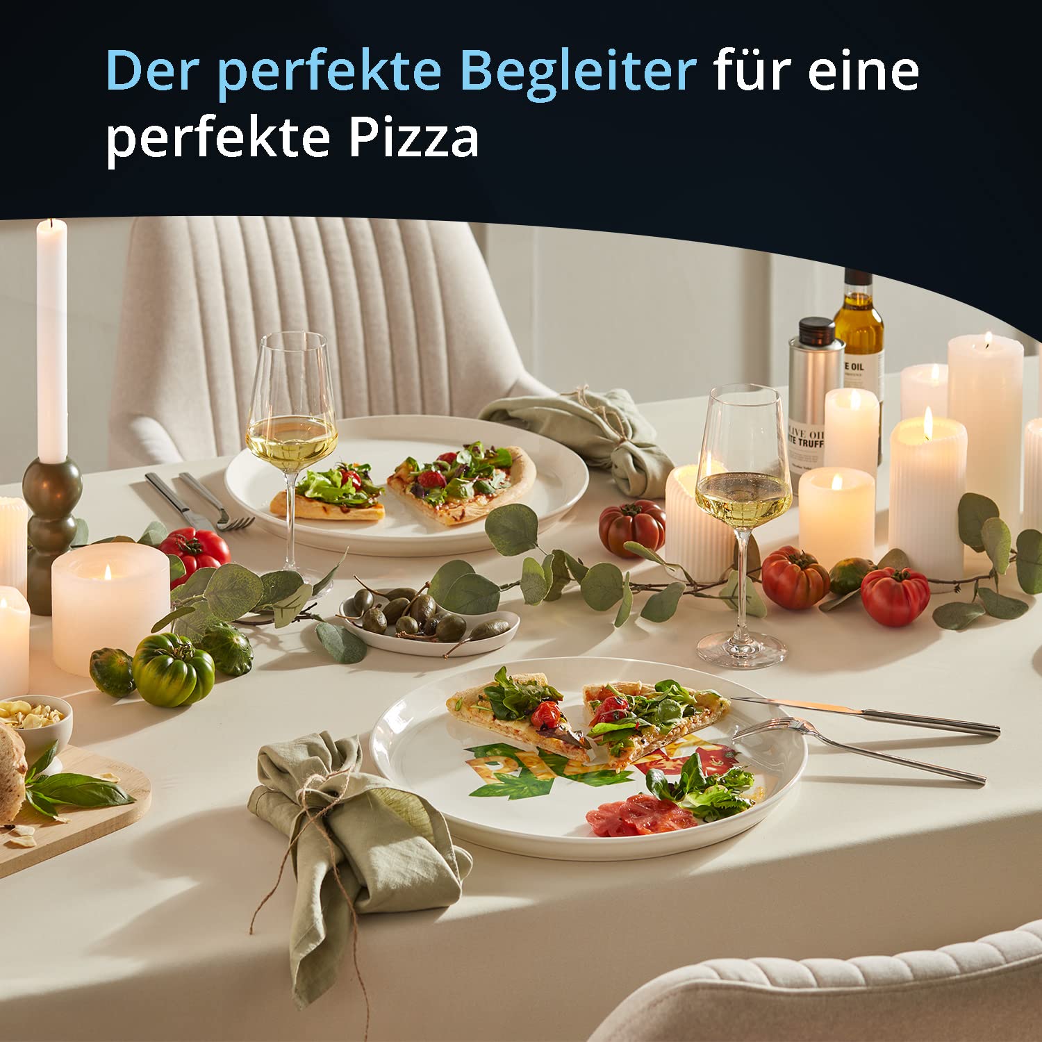 Cosy&Trendy 4 Stück Pizzateller 31cm Aus Porzellan Im Mediterranen Design Inkl Pizzaschneider Cosy Trendy