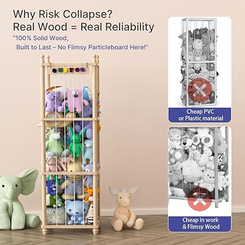 Miniatura 4 de Almacenamiento de animales de peluche, almacenamiento de zoológico de animales de peluche de madera, organizador de juguetes de placa de zoológico