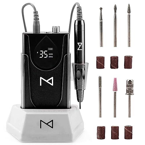 Miniatura 4 de M Taladro de uñas profesional - Lima de uñas con motor 2 en 1 sin escobillas, eléctrica, inalámbrica, carcasa de aleación de aluminio, 35000 RPM,