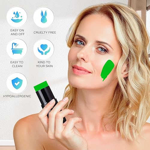 Miniatura 5 de Go Ho Pintura facial verde Tiendaas, barra de maquillaje facial lavable a base de agua, no tóxica de cobertura completa, pintura corporal en crema