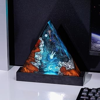 Handmade Wooden Desktop Resin Night Lamp, Resin Bedside Lamp, Art Decoration for Home Office Decoration, Birthday Holiday Gift (6 * 6in)