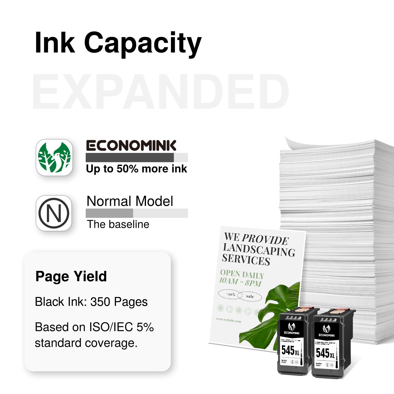 Economink 545XL Schwarz, Kompatibel mit Canon 545 / PG-545, Hohe Kompatibilität mit Canon Pixma TS3350 TS3150 TS3450 TR4550 MX495 MG2555 MG3050, Druckerpatronen (2 Schwarz)
