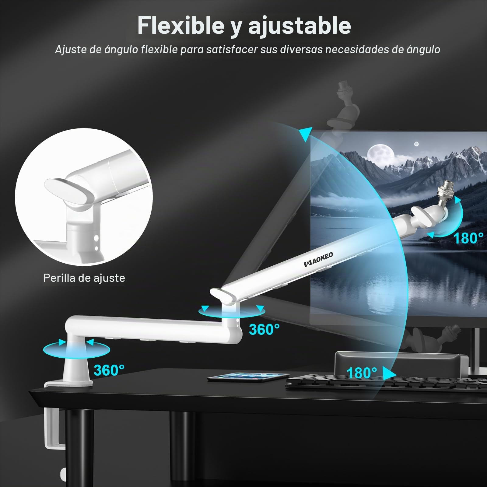 Aokeo AK-55 - Brazo de micrófono ajustable de perfil bajo, adecuado para Blue Yeti, Snowball iCE, HyperX QuadCast, SoloCast, Elgato Wave, etc