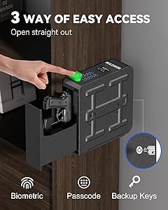 HOLEWOR Gun Safe, Slider Biometric Pistol Safe Fingerprint Bedside Gun Lock Box, 3 Ways Quick Access Mounted Handgun Case for Nightstand, Bed, Desk, Wall, Dresser