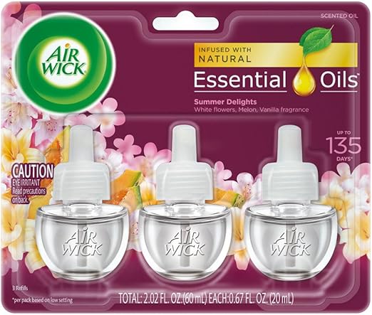 Air Wick Plug in Scented Oil 3 Refills, Summer Delights, (3x0.67oz), Essential Oils, Air Freshener