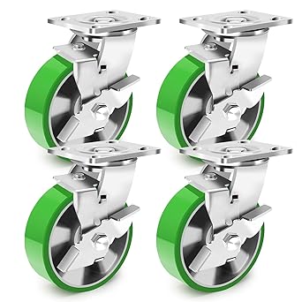 Humagineer 6 Inch Industrial Swivel Casters with Brake, Heavy Duty Industrial Grade Caster Set of 4, Maintenance-Free Aluminum Core PU Wheels 5000 LBS, Durable Casters Wheels for Industrial, Equipment