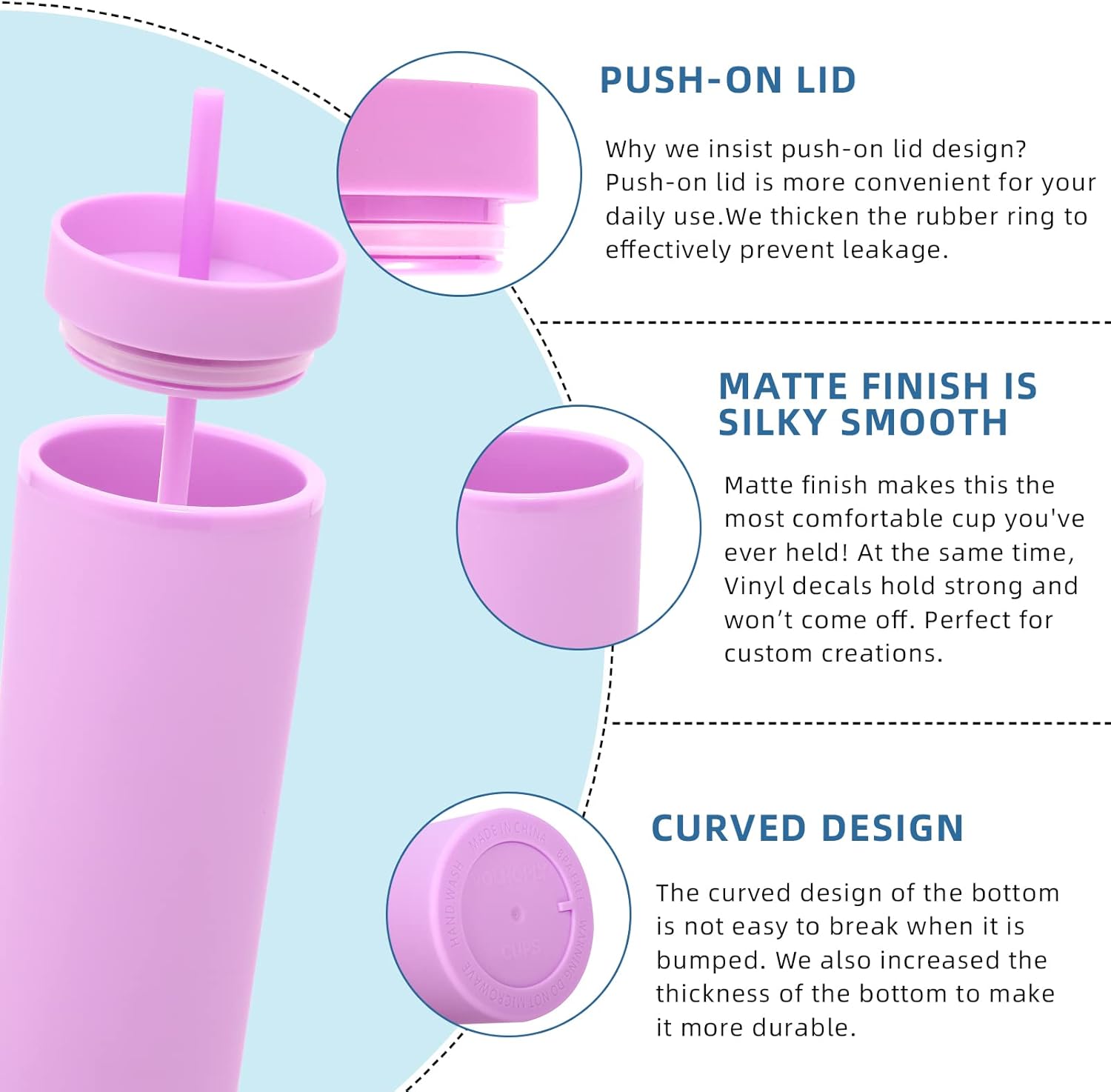 Volhoply 20oz Plastic Skinny Tumblers Bulk 10 Pack,Double Wall Tumbler with Lid and Straw,BPA Free Matte Acrylic Ice Coffee Cups With Straw,Reusable Travel Cute Mug for Party,DIY Gift(Purple,10 Set) - Image 4