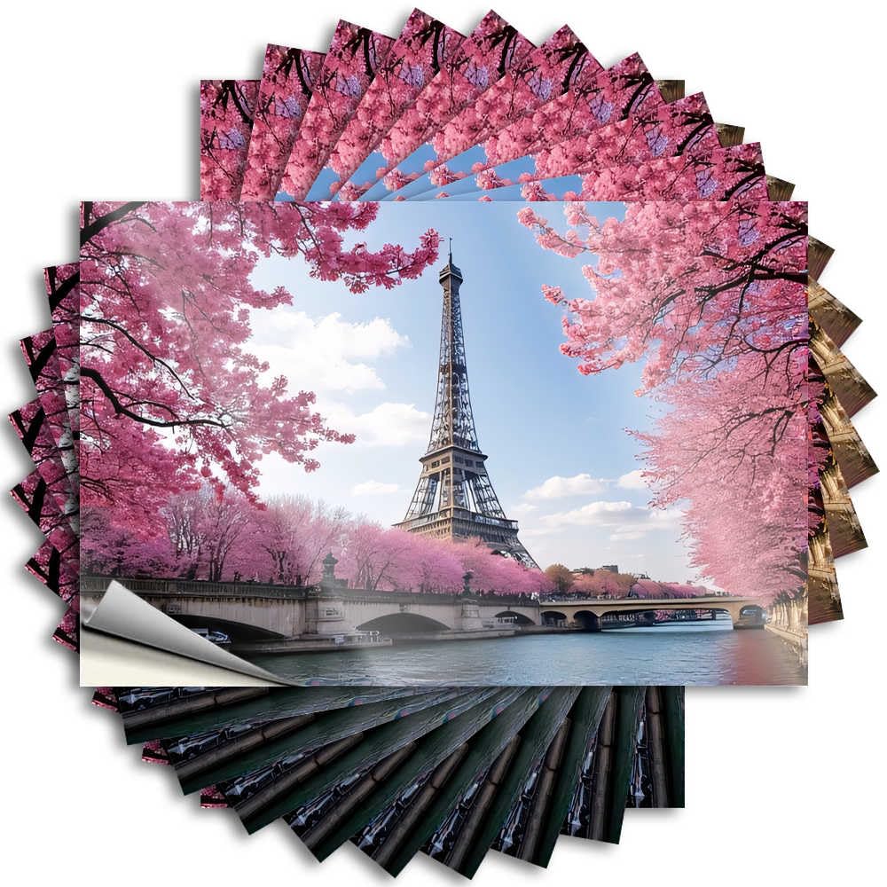 Abipuir Funny Bumper Sticker Paris in Bloom: A Springtime Eiffel Tower - 10 x Car Toolbox Stickers (6 x 9 cm)