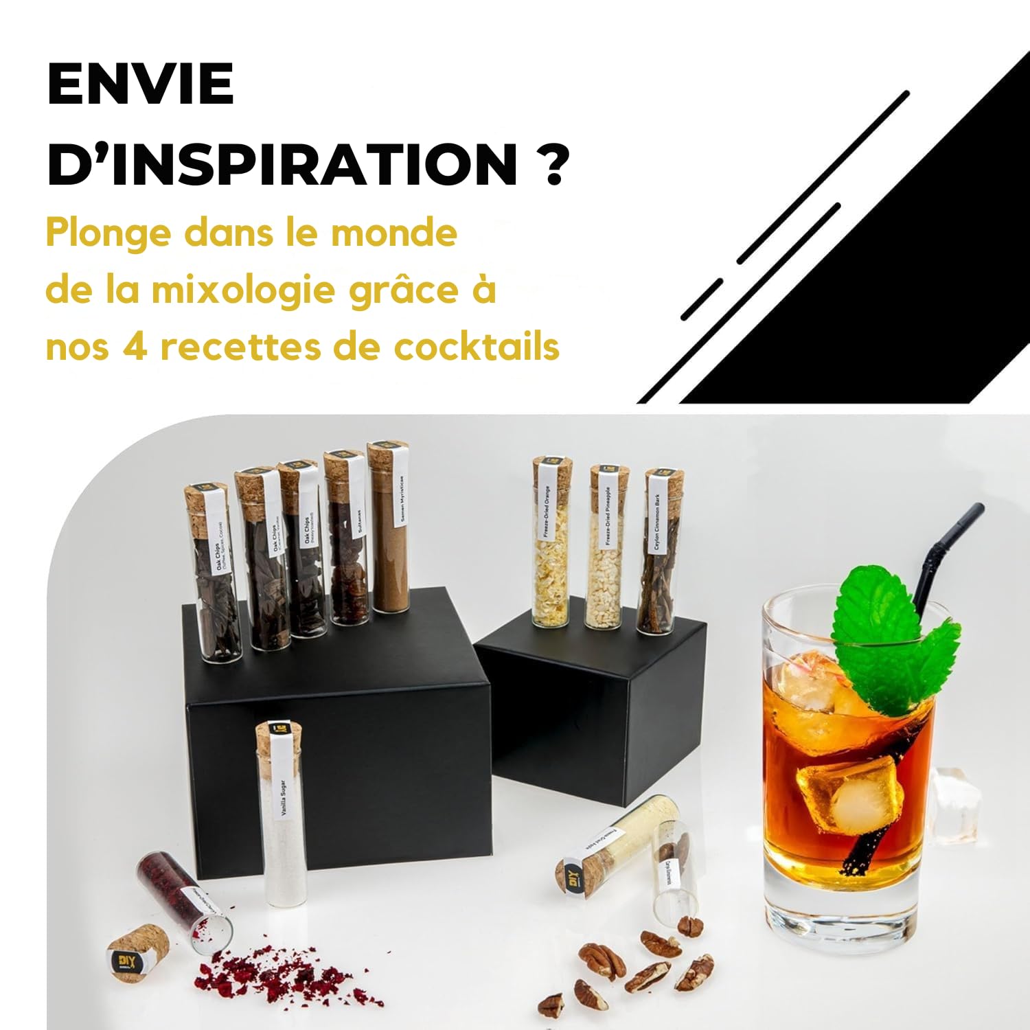 DIBYS Coffret d'Épices pour Rhum Mini | 12 Botanicals pour Coffret Rhum | Avec 4 Cartes de Recettes, Lexique des Épices & Coffret en Bois Élegant | Accessoires pour Faire son Rhum