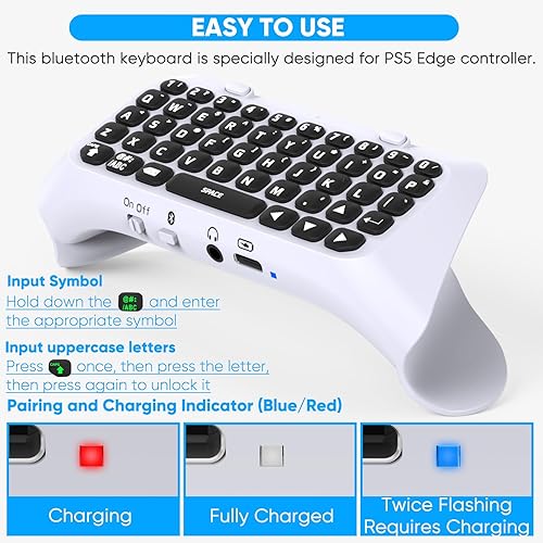 Miniatura 3 de FYOUNG Teclado para PS5 Edge Controller con retroiluminación verde, Bluetooth 3.0 Mini teclado portátil de mensajes Chatpad, altavoz incorporado y