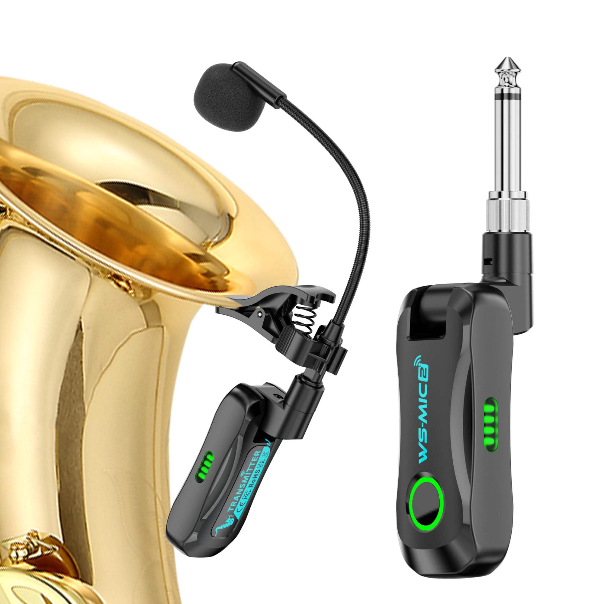 Wireless Acoustic Instrument Microphone, 2.4G Transmission, Unidirectional Pickup, Anti-Interference, Flexible Gooseneck, 360° Adjustable Clip-On Mic for. Saxophone/Trumpet/Trombone/Flute-picture-26