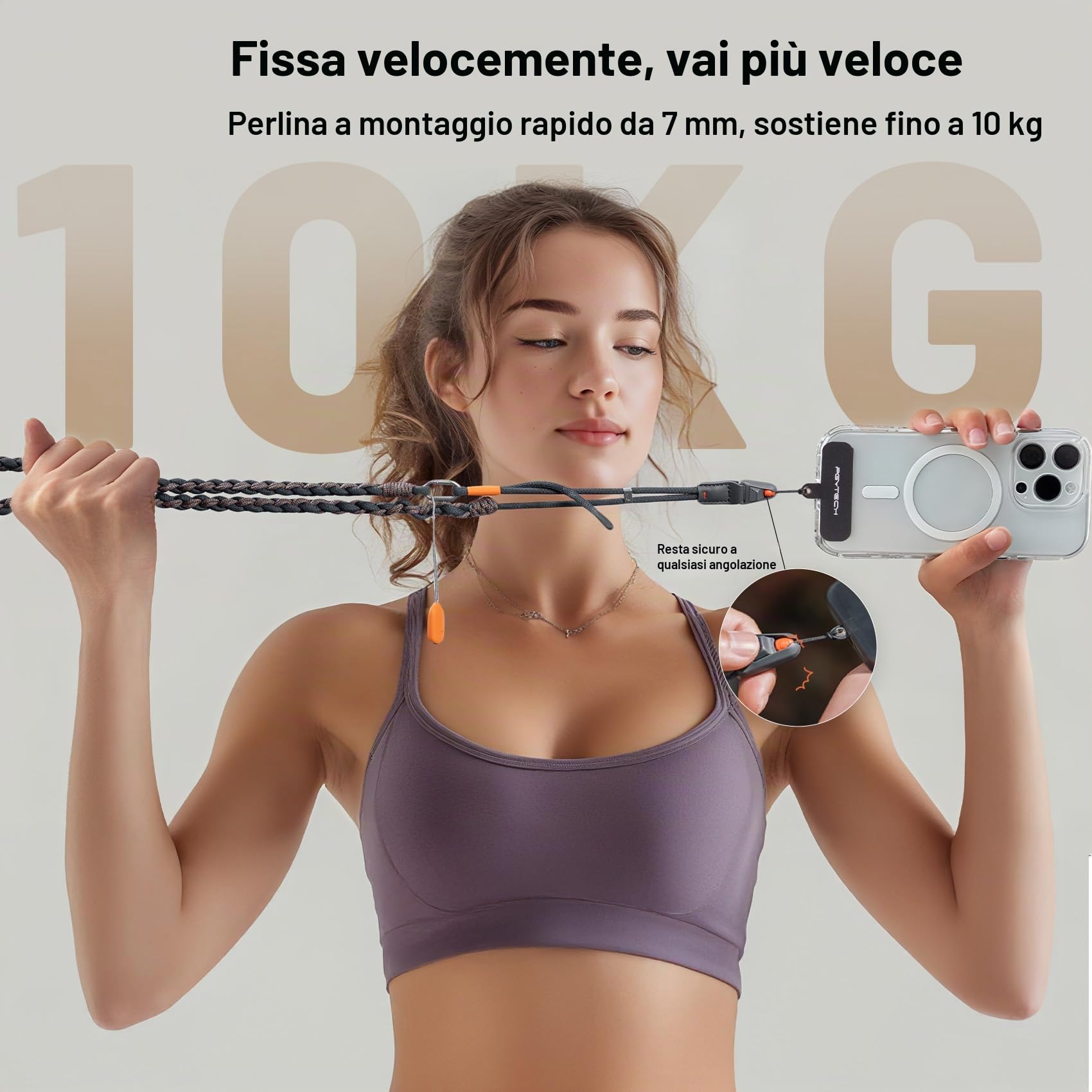 PGYTECH LinkGo Tracolla Fotografica per Smartphone, Cinturino in Nylon Regolabile, con Perla a Sgancio Rapido e Panno di Pulizia, Compatibile con iPhone, Android e Altri Smartphone