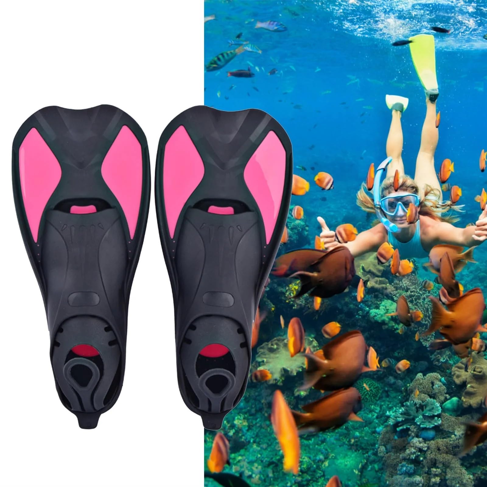 Aletas Buceo Aletas de natación Cortas for esnórquel, tamaño Ajustable, cómodas de Usar, Aletas de natación Cortas y Flexibles, Equipo de esnórquel Profesional Aletas De Buceo(XS)
