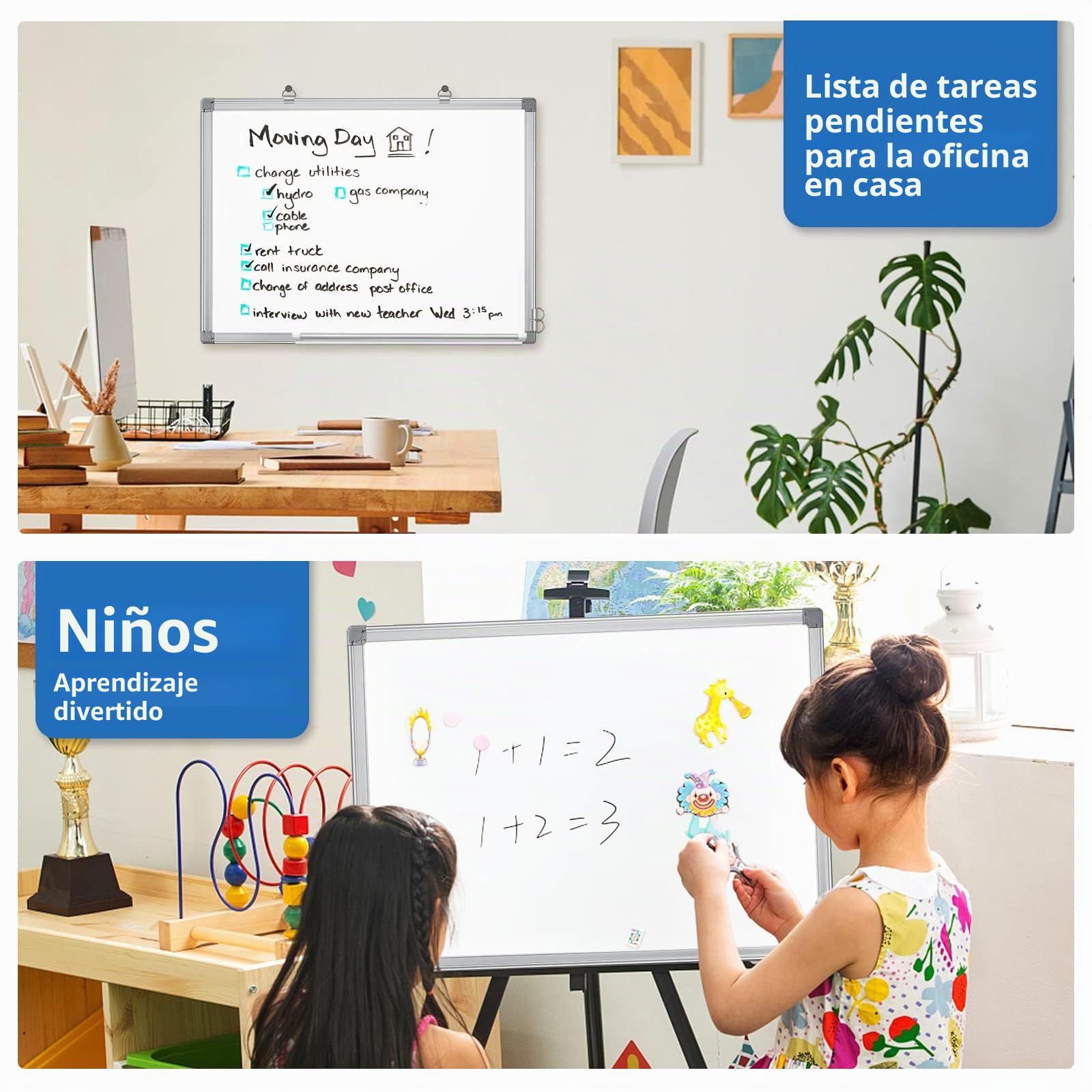 maxtek Pizarra blanca magnética 75 x 50 cm para pared, marco de aluminio, ligera con bandeja para bolígrafos, pizarra de borrado en seco para casa, oficina, escuela