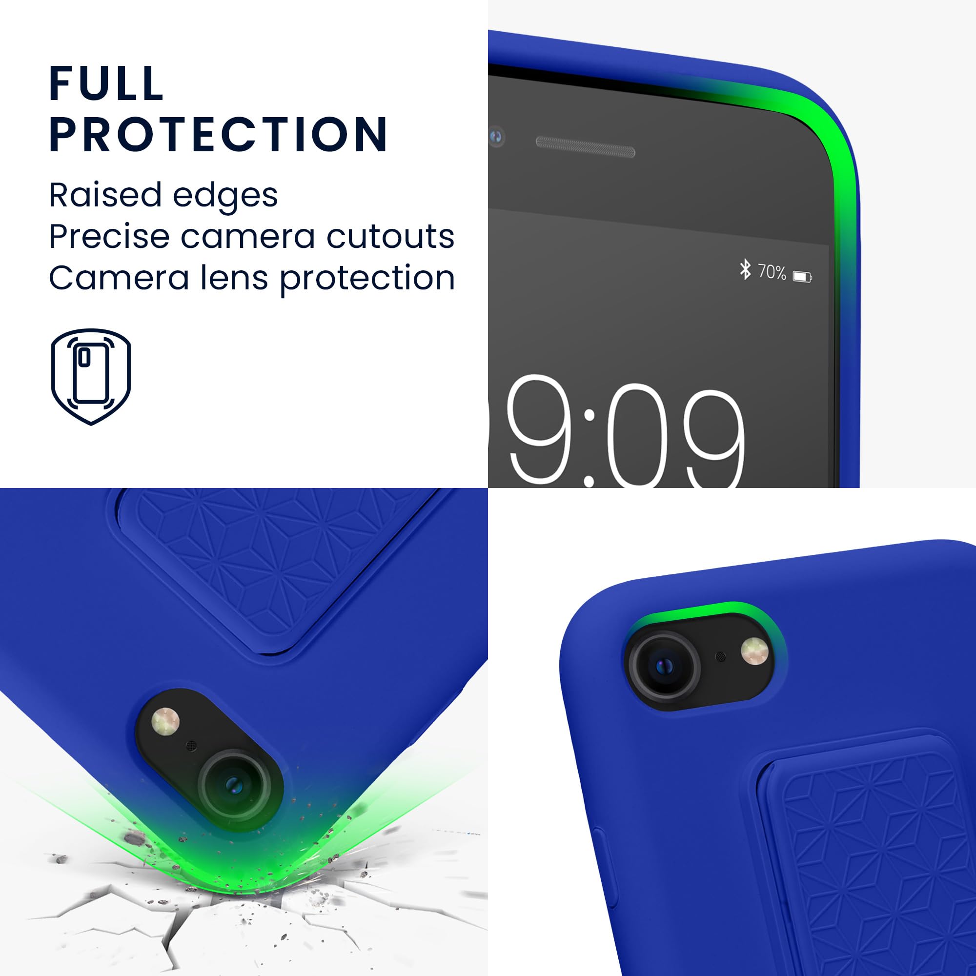 kwmobile Etui kompatybilne z Apple iPhone SE (2022) / iPhone SE (2020) / iPhone 8 / iPhone 7 - Etui z paskiem na rękę i podstawką, miękka silikonowa powłoka TPU - Baltic Blue