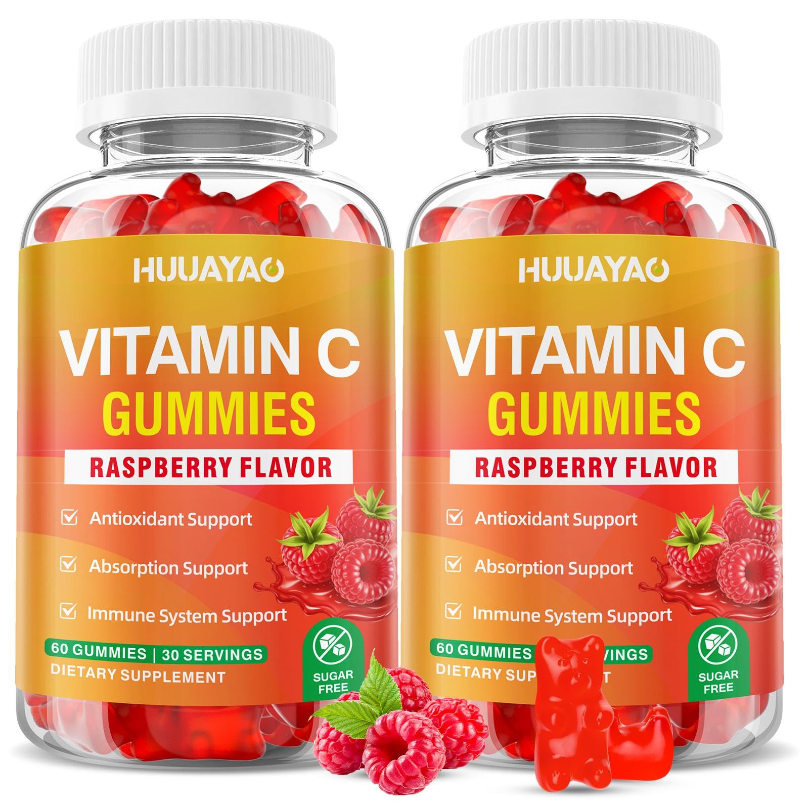 Vitamin C Gummies for Adults, Chewable Vitamin C Gummies for Antioxidant & Collagen Support, Vegan, Sugar-Free, Raspberry Flavor, 120 Count 120 Count (Pack of 1)