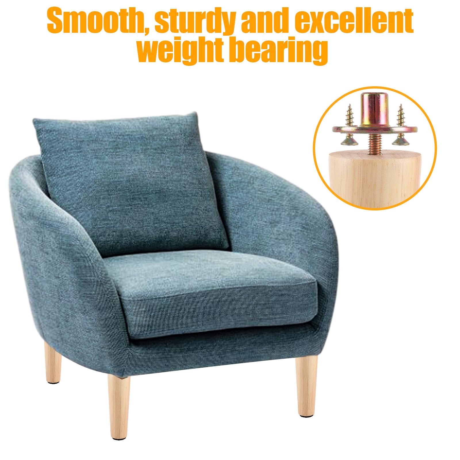 ASelected 4 inch Wood Sofa Legs 4 Pack Solid Wood Furniture Legs DIY Replacement Feets for Sofa Armchair, Cabinet, Chair - Image 4