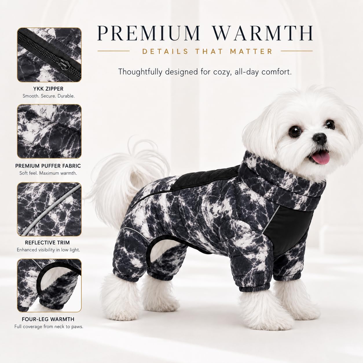 Manteau pour Chien, Veste Chaude à 4 Pattes Couverte, imperméable, Coupe-Vent, réfléchissante, avec Fermeture éclair réglable, pour Chiens de Petite, Moyenne et Grande Taille, micai, Noir, Taille M