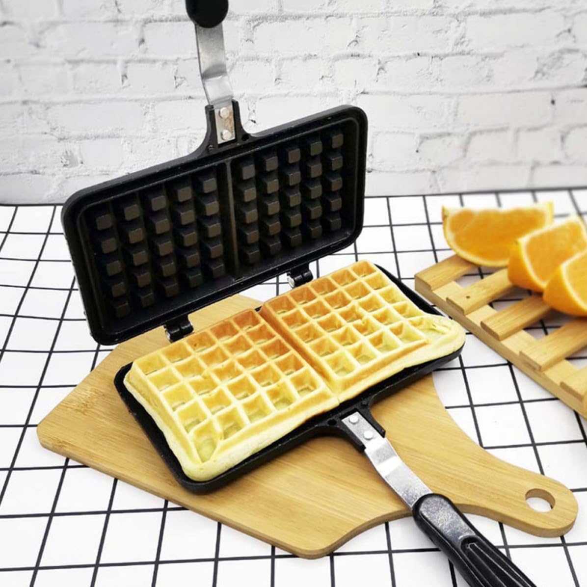 LALAFINA Stampo per Waffle e Preparazione Originale di Dolci Nero in Alluminio Fuso Resistente al Calore Facile da Pulire per Uso Domestico