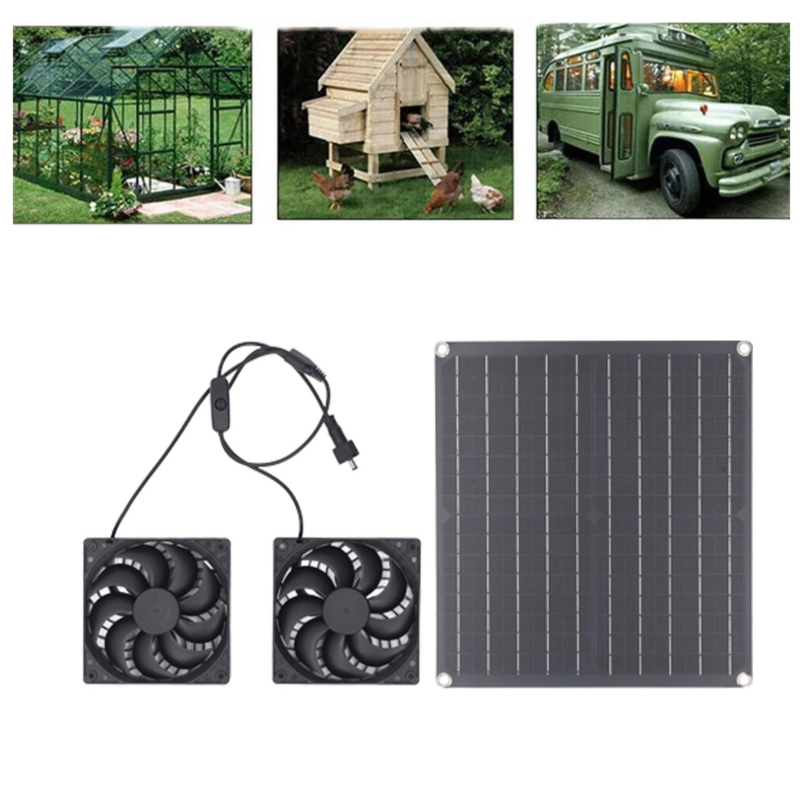 Ventilador Solar, Ventilador de Panel Solar de 25 W Resistente a la Intemperie con Ventilador Doble de CC para Gallineros Pequeños, Invernaderos, Cobertizos, Casas para Mascotas,