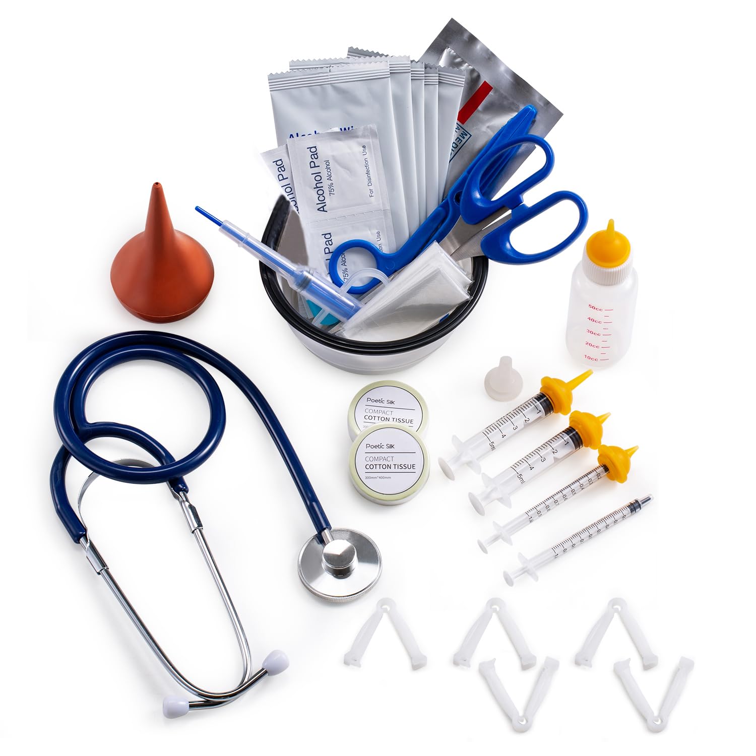 GSSFASHION Kit de Mise Bas Chiot Chaton, Kit de Mise Bas avec Tétine d'alimentation Stéthoscope Ciseaux Pinces de Cordon Aspirateur etc. Kit Complet