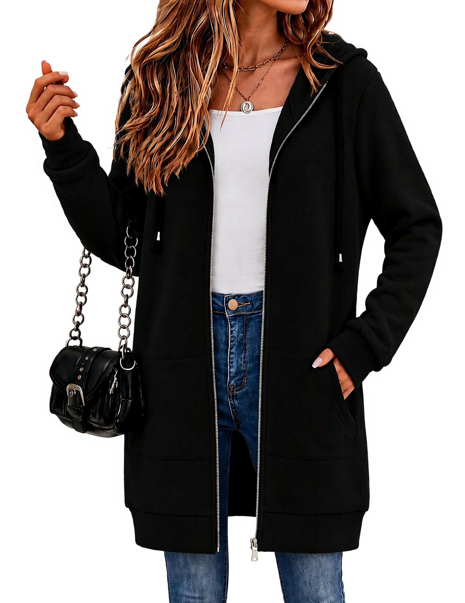 Zeagoo Women's Zip Up Hoodies Long Tunic Sweatshirts Oversized Fleece Casual Long Sleeve…