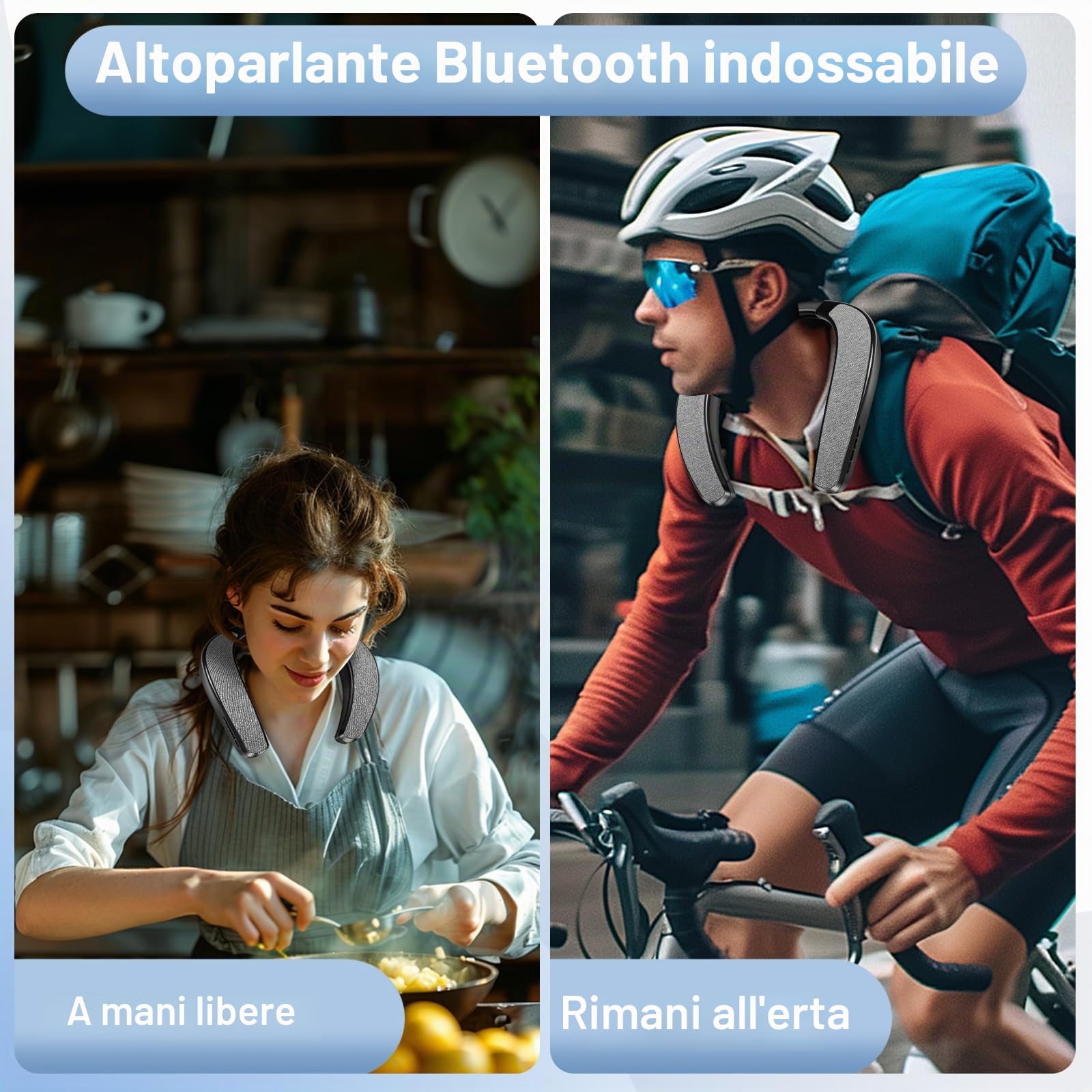 KozyOne - Altoparlante Bluetooth con archetto da collo, altoparlante portatile senza fili con microfono integrato e slot per scheda TF, 12 ore di autonomia, suono surround stereo 3D, ricarica rapida
