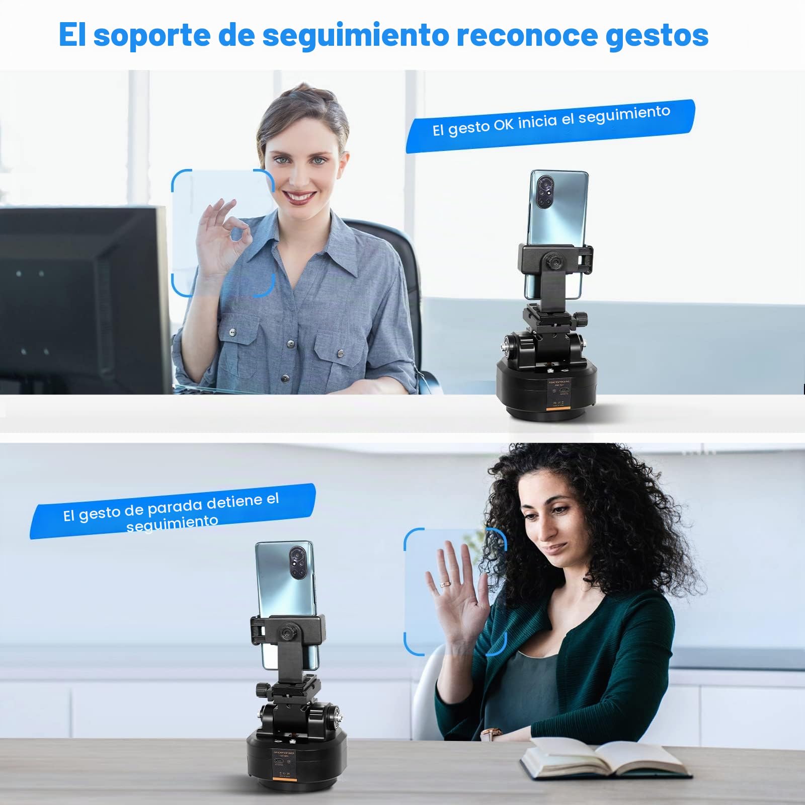 Auto Face Tracking Cabezal de Trípode Panorámico Giratorio Motorizado, Rastreo Corporal Inteligente AI Cabezal Panorámico Basculante con Mando a Distancia