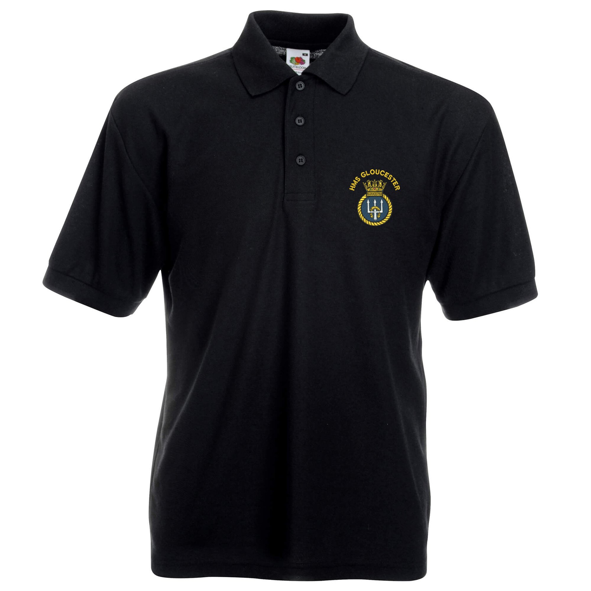 The Military Store Men's Black Hms Gloucester Embroidered Polo - Small