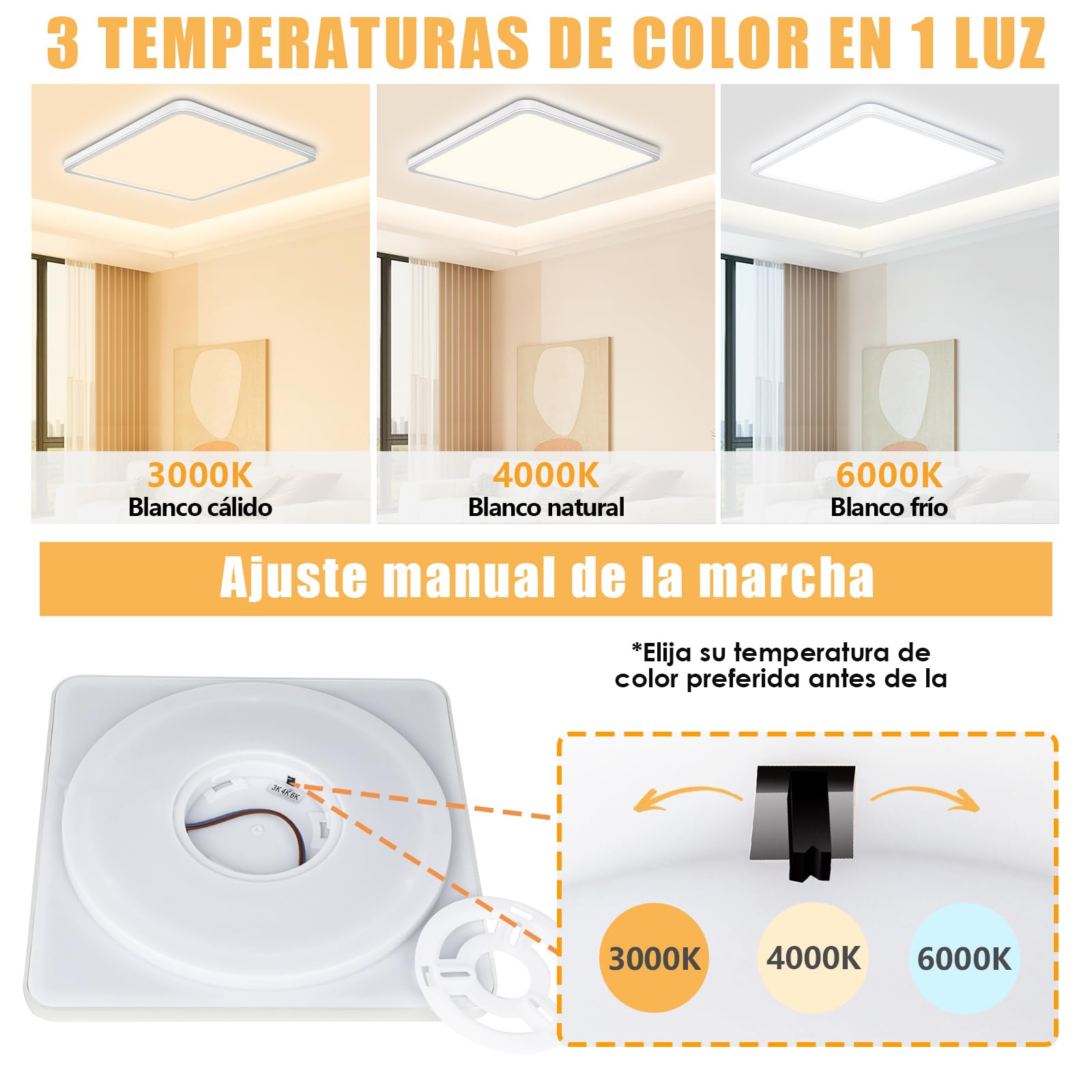 Pack 4x Plafon LED Techo 20W 2000LM, IP44 Lampara Techo 6000K/4000K/3000K Delgada Plafón Luz Led Cuadrado Lámpara Panel para Baño Dormitorio Cocina Salon Comedor Pasillo Ø230*25mm