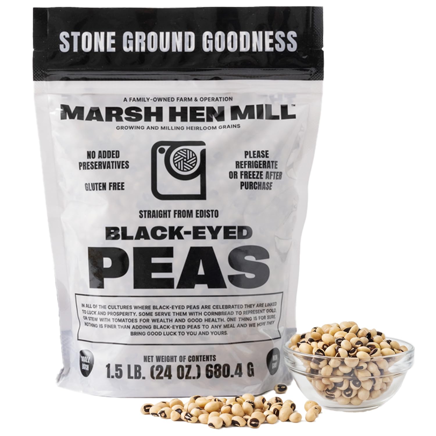 Marsh Hen Mill Black Eyed Peas | Heirloom Variety w/Savory, Nutty Flavor | Dried Legumes for Soup, Stews & Southern Dishes | High Protein & Micronutrients | Gluten-Free, No Preservatives | 24 Oz Pack