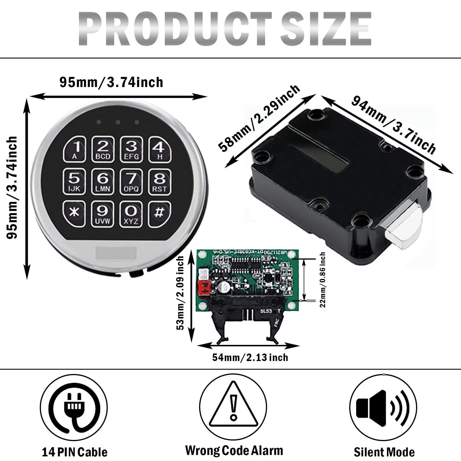 WAH LIN PARTS Gun Safe Lock Replacement with Swing Bolt Chrome Finish Electronic Safe Lock,Master & Management Code Digital Keypad Safe Lock