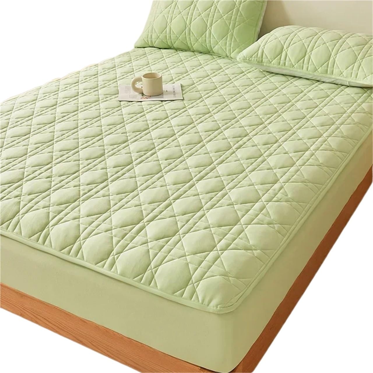 Funda de colchón algodón Protector Impermeable Funda sin Almohada para ColchóN(Green,King)