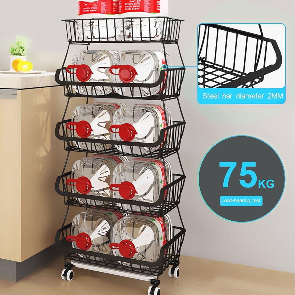 Fruit Vegetable Storage Basket, 4 Tiers Kitchen Stackable