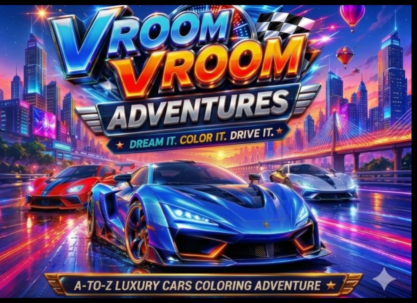 Vroom Vroom Adventures: A-to-Z Dream Cars Coloring Book
