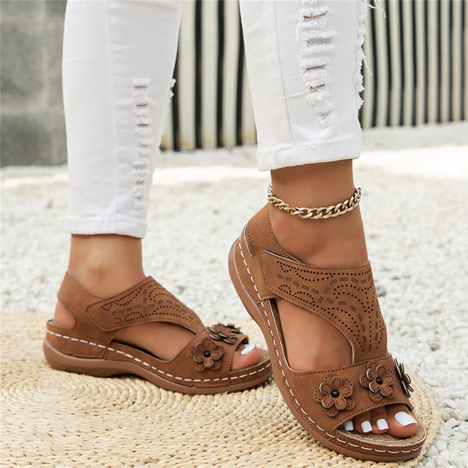 Generico Sandales OrthopéDiques Femme Confortables LéGèRes AntidéRapantes Semelle Souple Respirantes Chaussures Femme éTé éLéGantes Mules OrthopéDiques Pieds Larges Ville Plage