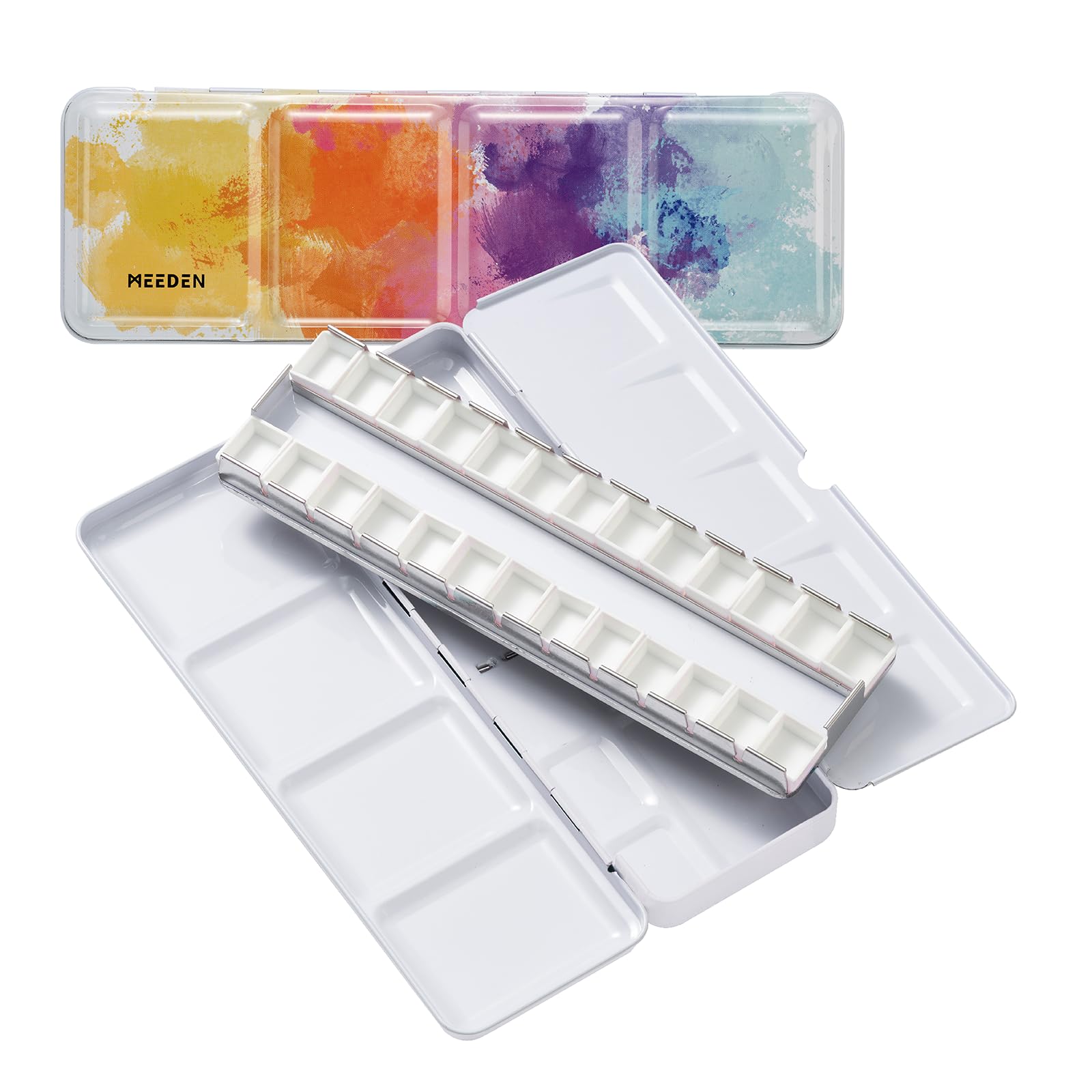 MEEDEN Caja de Acuarela Vacía Paleta Estuche de Pintura, Lata Colorida Mediana con 26 Mitades de Bote