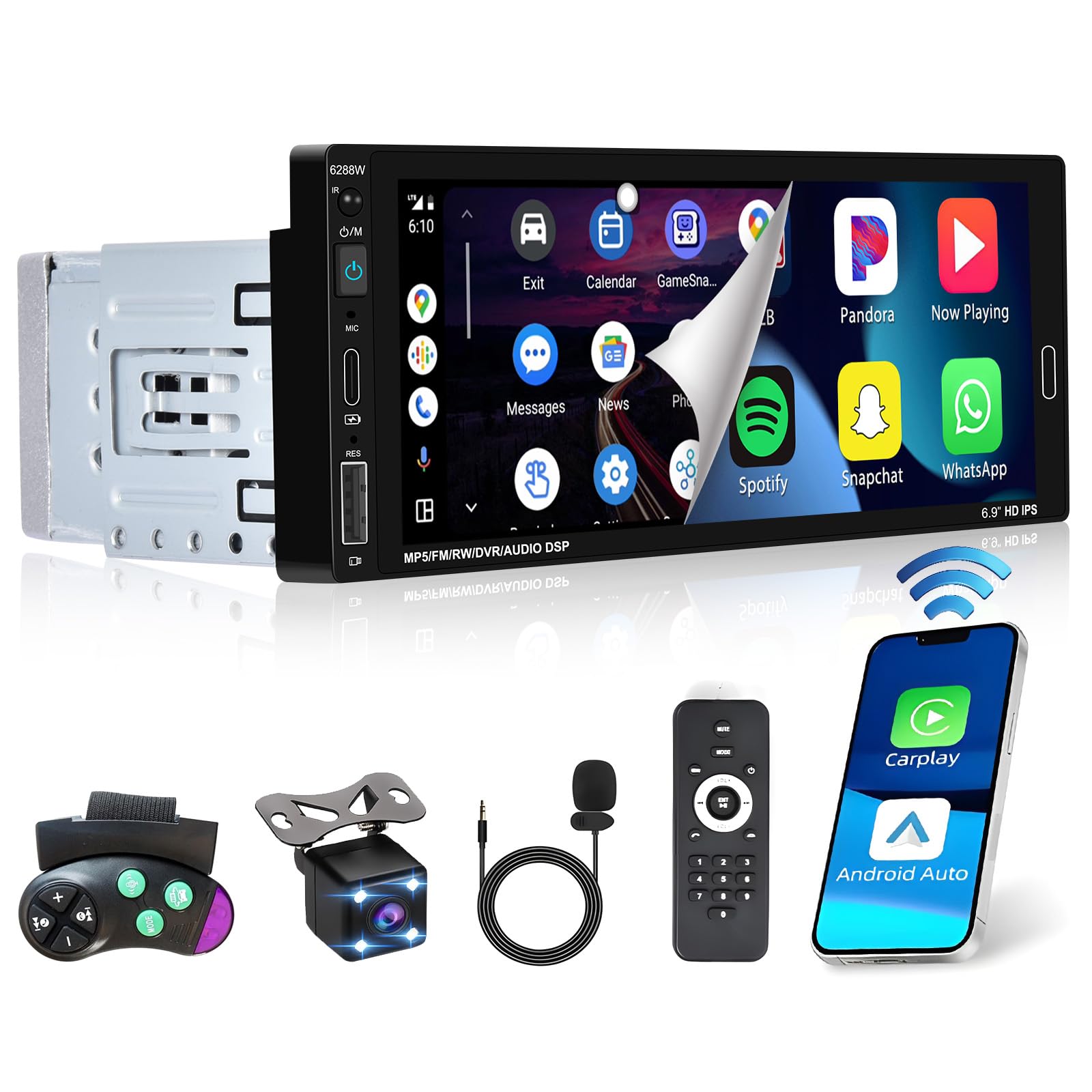 Ohradio Autoradio Bluetooth 1 Din - Écran Tactile 6,9 Pouces CarPlay & Android Autopour Voitures - Fonction Caméra de Re