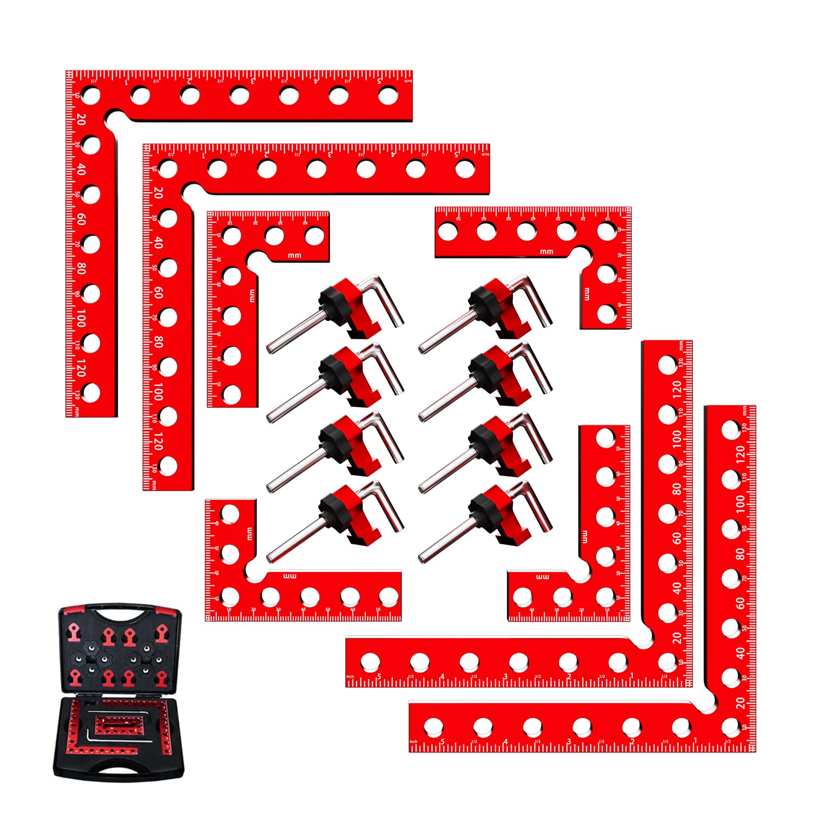 Ángulo de posicionamiento de 90 grados, juego de 8 abrazaderas de ángulo de aluminio | 4 abrazaderas de ángulo recto multifuncionales de 140 mm y 4 x 80 mm para herramientas de carpintería