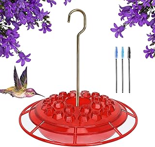 Lfish Red Hummingbird Feeder with 3 Cleaning Brushes,Built-in Ant Moat,Hummingbird Feeders for Outdoor Hanging Yard Garden Windows Decoration,Leak-Proof,Easy to Assemble