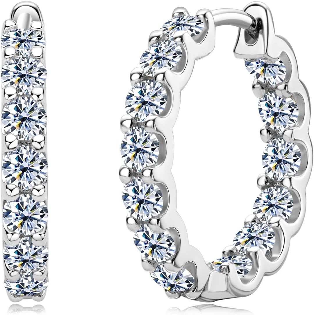 Moissanite Hoop Earrings for Women, 925 Sterling Silver D-E Color Lab Created Imitation-diamond Small Huggie Hoops Earring for Sensitive Ears Hypoallergenic Jewelry