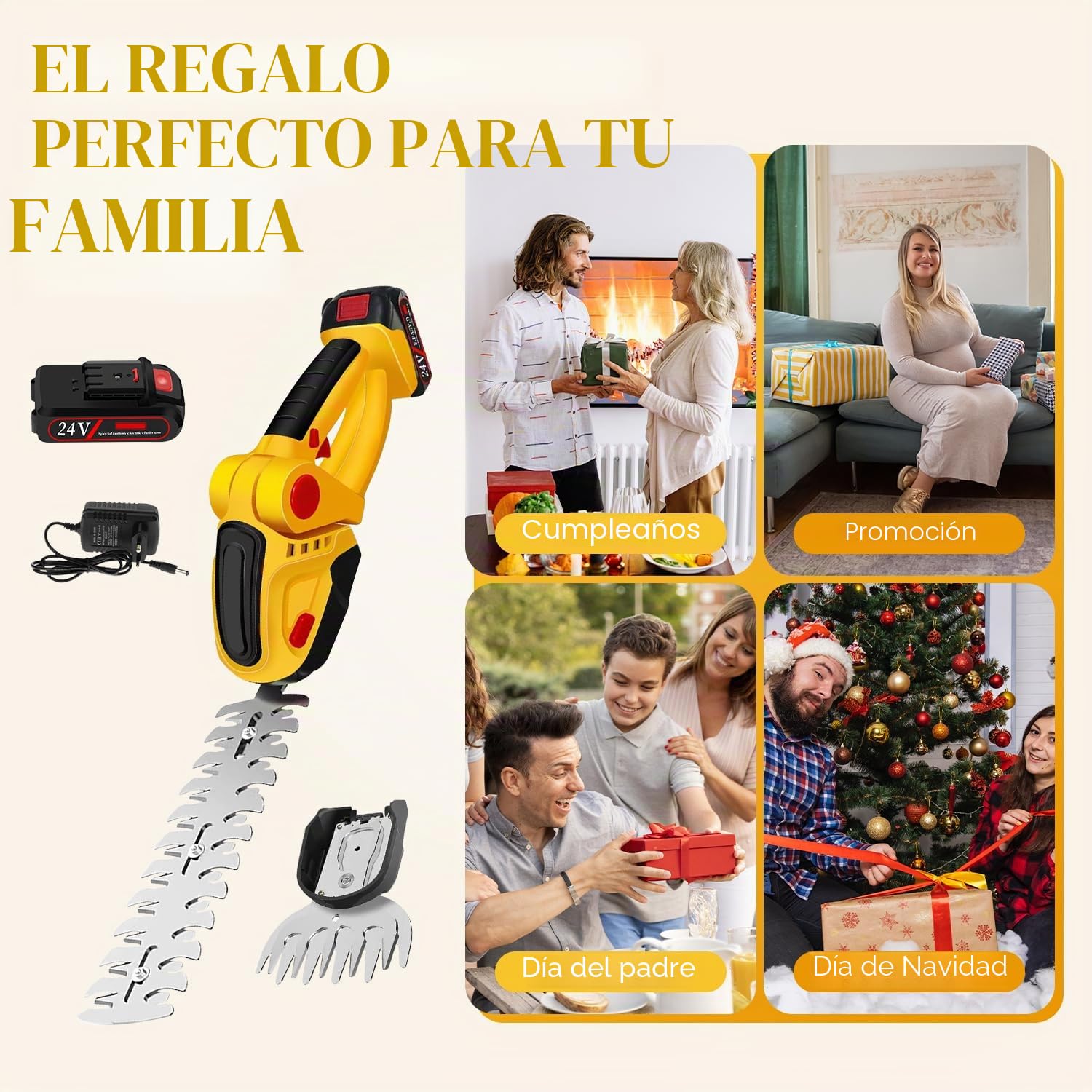 Tijeras de Podar con Batería, 24V 2 en 1 Tijeras de Césped Inalámbricas y Cortasetos con Batería Recargable de Iones de Litio y Cargador, Recortadora de Setos Electricas de Mano para Jardín y Césped