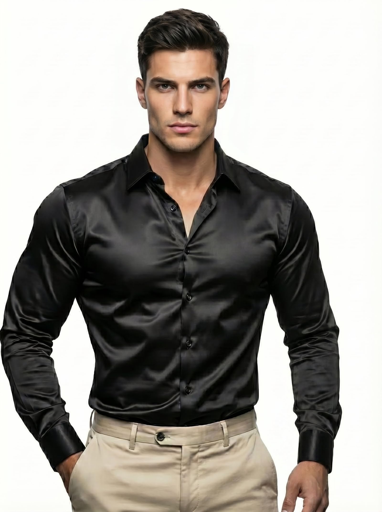 diverse Men’s Satin Casual Shirt | Premium Solid Poly Satin | Wrinkle-Free, Full Sleeve Regular Fit Office, Business Wear-picture-45