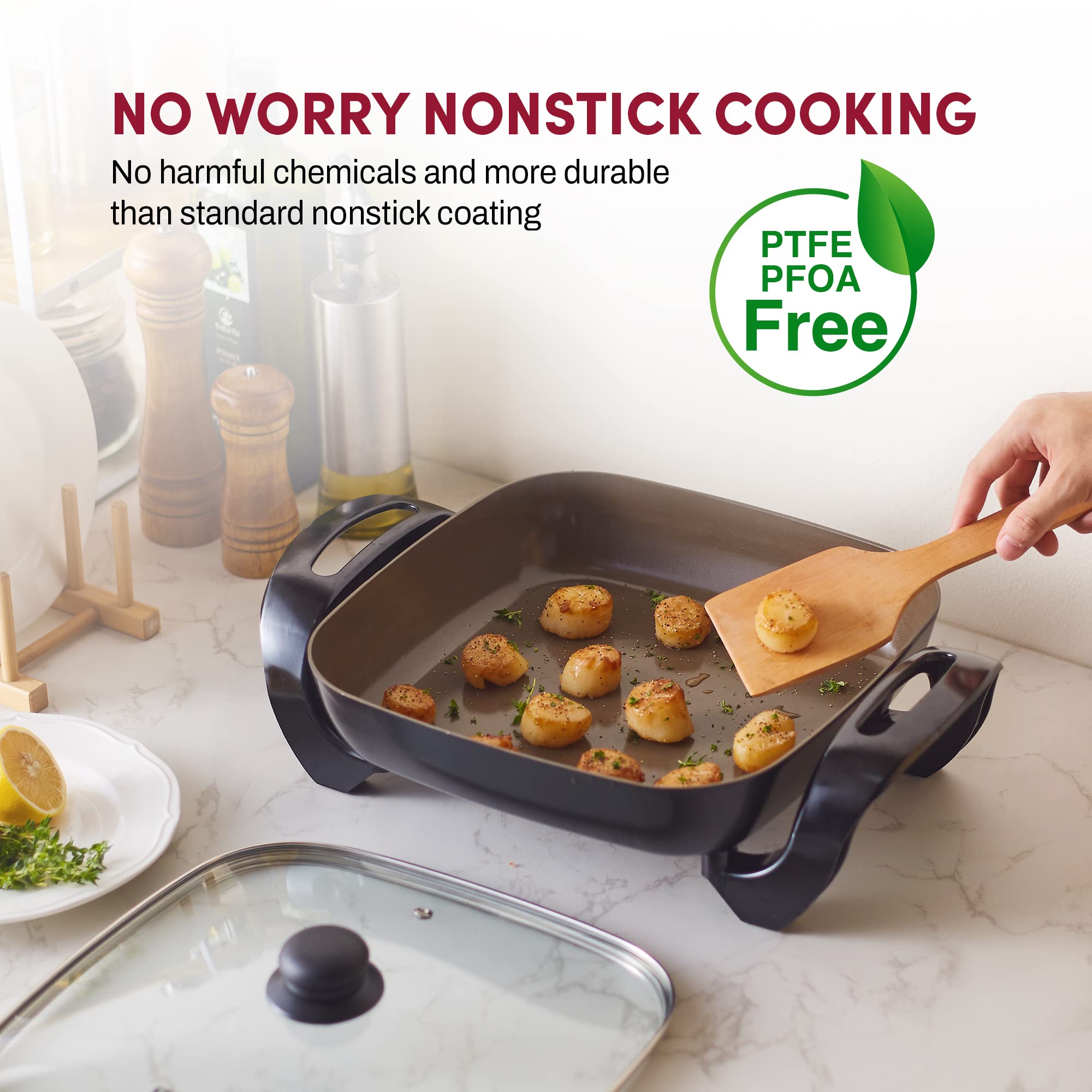 Elite Gourmet EG3033 12"x12"x2.35” Healthy Ceramic with Titanium Coated